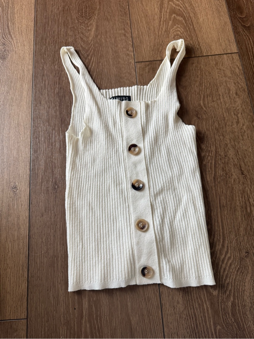 Timing Cream Ribbed Button-Front Tank Top